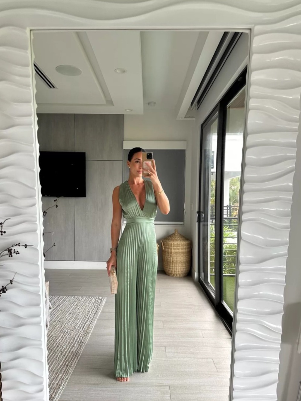 Abercrombie & Fitch Giselle Sage Green Pleated Jumpsuit